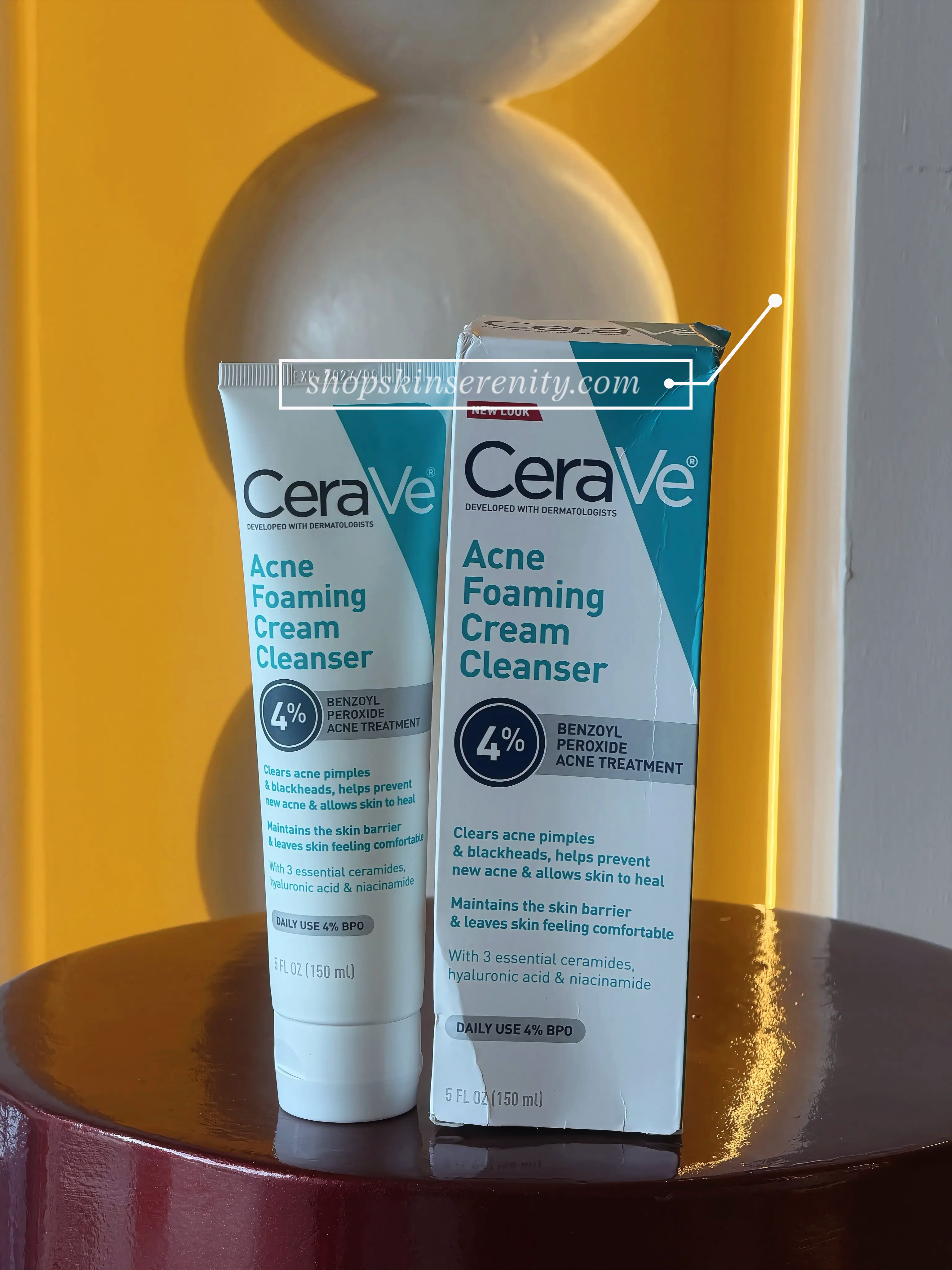 Cerave Acne Foaming Cream Cleanser 4% Benzoyl Perioxide Acne Treatment 5FL OZ (150ml)